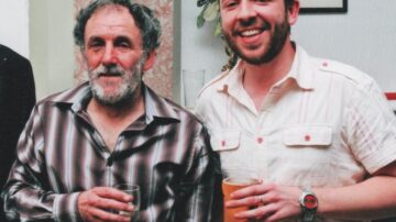 John and his dad, with pints in their hands