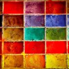 box of different coloured paints