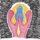 drawing of hands embracing a downcast figure