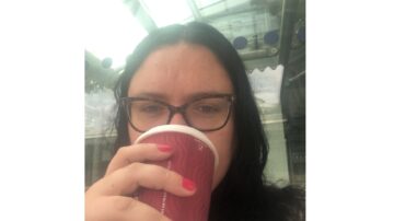 Ruth drinking coffee