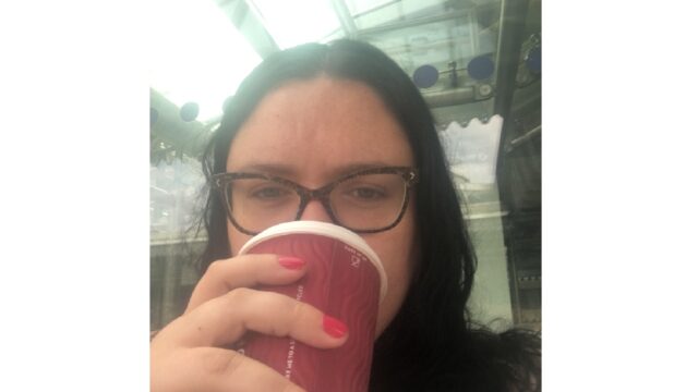 Ruth drinking coffee
