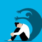 Frightening shadow over seated figure