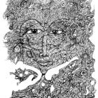 A drawing of a woman made up of many eyes