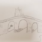 drawing of a bridge over a river