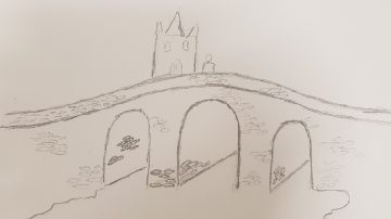 drawing of a bridge over a river