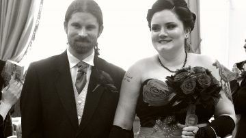 James and his wife on their wedding day