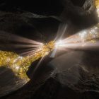 Light shining through cracks in rocks