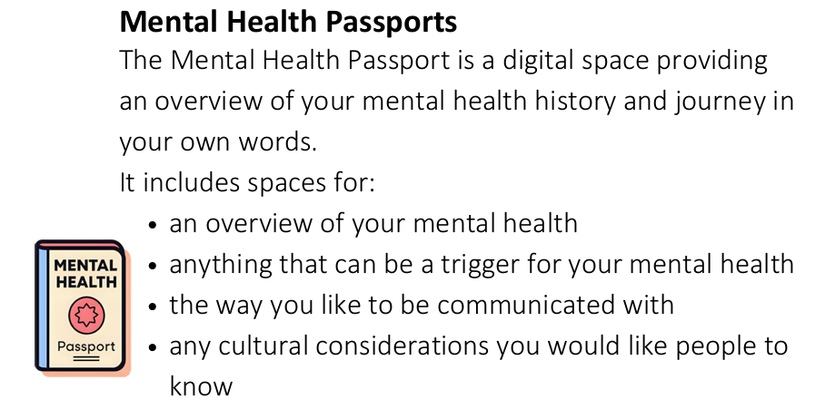 The Mental Health Passport is a space for providing an overview of your mental health history and journey in your own words.